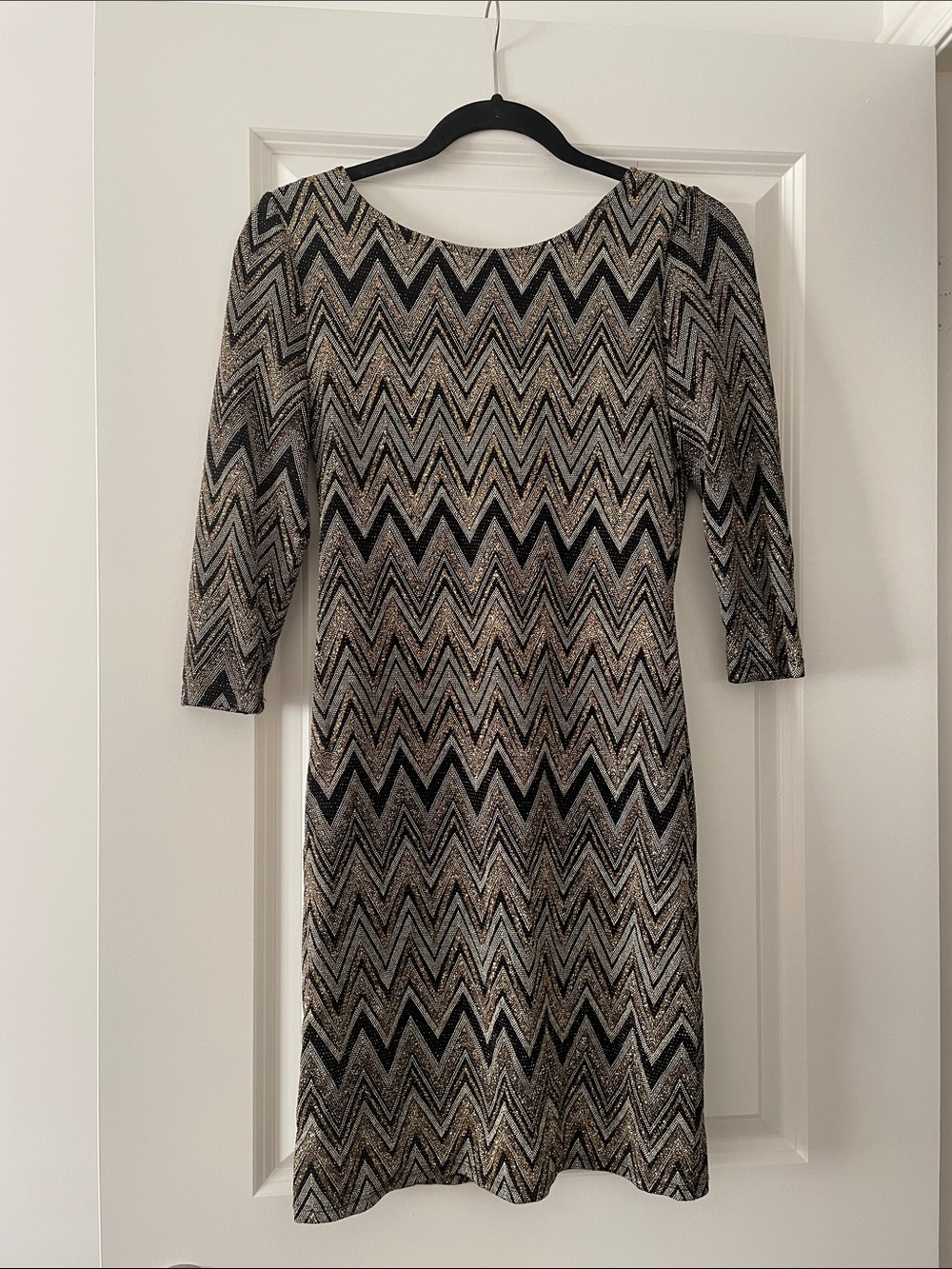 Chevron-Print Black and Gold Women’s Dress
